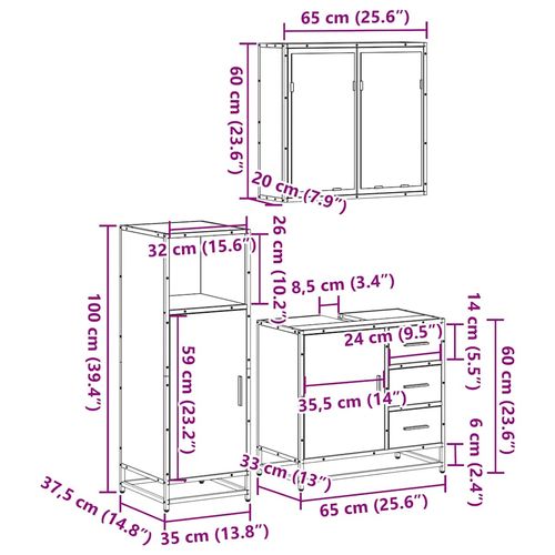 3-cz. zestaw mebli łazienkowych, kolor dąb sonoma na Arena.pl