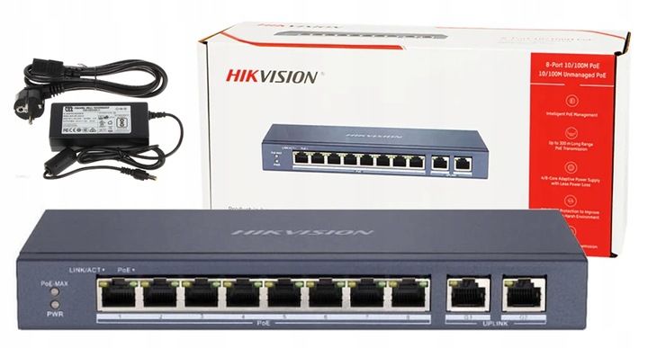 SWITCH PoE HIKVISION 8x POE 2x LAN 100Mps do kamer zdjęcie 1