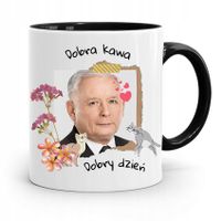 Kubek Czarny Śmieszny Pis Jarosław Kaczyński Z Nadrukiem Ze Zdjęciem