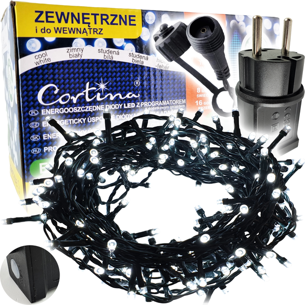 Lampki choinkowe 200 LED wewnętrzne + gniazdo + timer zdjęcie 1
