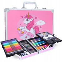 ZESTAW ARTYSTYCZNY PLASTYCZNY DO MALOWANIA KREDKI WALIZKA RÓŻOWY 144 EL