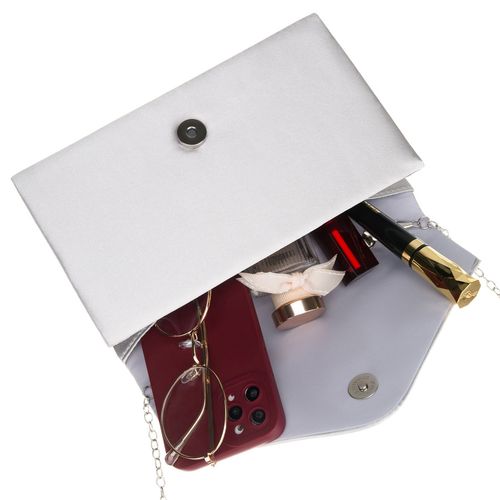 srebrna, mała kopertówka damska wykonana z tkaniny syntetycznej - rovicky na Arena.pl