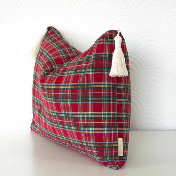 Poszewka Świąteczna KRATA CZERWONA Boże Narodzenie Chwosty 40x40cm zdjęcie 3