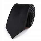 Elegancki KRAWAT męski wąski gładki CZARNY