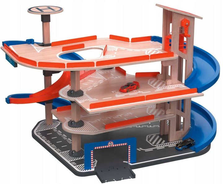 DUŻY DREWNIANY PARKING Z SAMOCHODAMI RUCHOMA WINDA zdjęcie 3