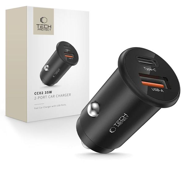 Ładowarka Samochodowa TECH-PROTECT CC02 PD 35W QC3.0 2xUSB DO Telefonu zdjęcie 1