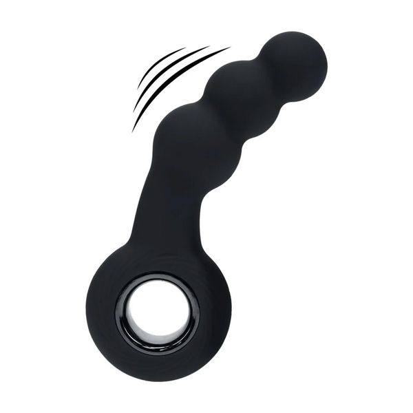 Vibrating Beaded Silicone Prostate Massager With Loop - Black zdjęcie 1