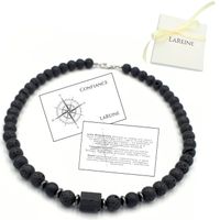 Naszyjnik męski kamienie Lawa, Turmalin, Onyks matowy 45 cm - pudełko