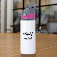 Biały bidon 650 ml z Twoim nadrukiem różowa wstawka