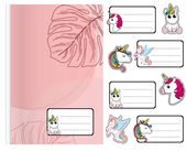 NAKLEJKI NA ZESZYT ZESZYTY NALEPKA 8szt - JEDNOROŻEC WIELE WZORÓW + GRATIS