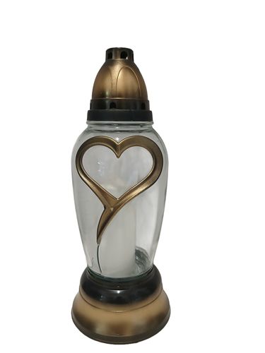 Znicz szklany całoroczny złoty z sercem  30 cm na Arena.pl