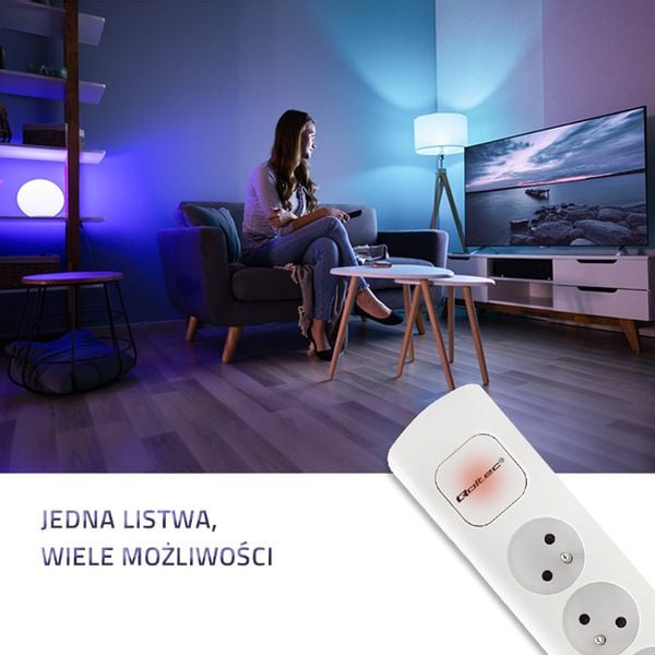 Qoltec Listwa zasilająca | 6 gniazd | 1.8m | Biała zdjęcie 3