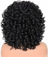 PERUKA DAMSKA WŁOSY AFRO KRĘCONE LOKI CZARNE NA SIATCE 50CM COSPLAY W80