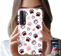 ETUI DO HUAWEI P SMART 2021 - PSIE ŁAPKI NA BIAŁYM TLE, PIES, KOT, MIŚ
