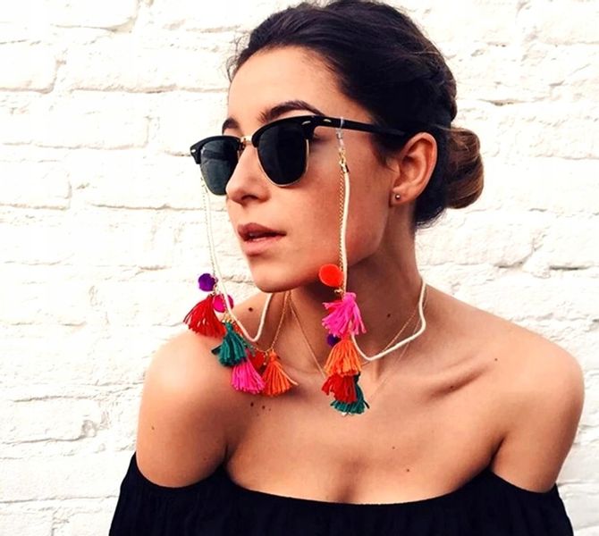 Elegancki Boho Łańcuszek Do Okularów Pompon Brelok zdjęcie 2
