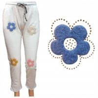 Spodnie DRESOWE damskie wiosenne w kwiaty elastyczne BIAŁE modne