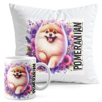 ZESTAW KUBEK + PODUSZKA DRUK - PIES PSY PIESEK RASA POMERANIAN SZPIC