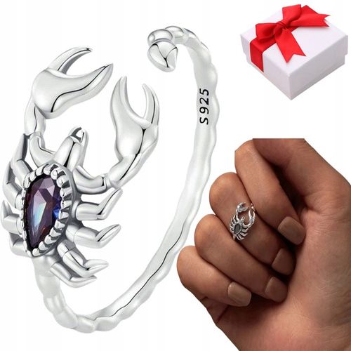 Srebrny pierścionek SKORPION cyrkonie regulowany s925 +pudełko na Arena.pl