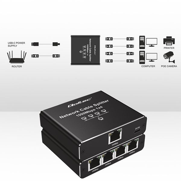 Qoltec Splitter Ethernet 1x4 RJ45 1000Mb/s USB-C zdjęcie 8