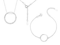 Elegancki rodowany srebrny komplet celebrytka duże kółko circle ring cyrkonie srebro 925 Z1456Z