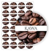 ETYKIETY etykietki nalepki samoprzylepne kolorowe KAWA świece olejki 5 cm