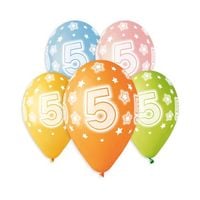balon z nadrukiem cyfry "5" / 5 szt pastel