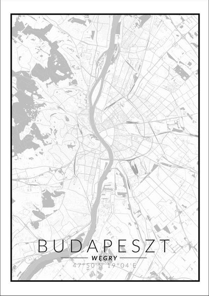 Budapeszt mapa czarno biała - plakat 70x100 cm zdjęcie 1