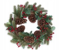 Wieniec świąteczny 50 cm zdobiony motyw naturalny cedrowy stroik szyszki