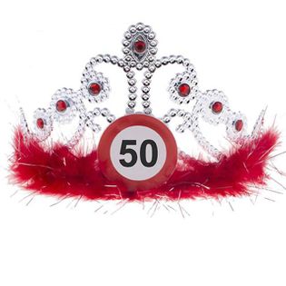 Tiara "Urodziny 50 Traffic Birthday", srebrno czerwona