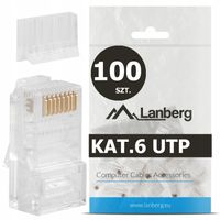 100 SZT. KOŃCÓWKI WTYK WTYKI RJ45 8P8C UTP KAT.6 CAT.6 Z PROWADNICĄ LANBERG