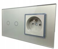 2 x GNIAZDO Z WŁĄCZNIKIEM PODWÓJNYM PANEL SZARY