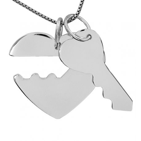SREBRNY WISIOREK DLA DWOJGA SERCE Z KLUCZYKIEM PRÓBA SREBRA 925 GRAWER GRATIS na Arena.pl