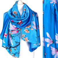 PIĘKNY JEDWABNY SZAL duży damski KWIATY apaszka chusta pareo PREMIUM kolory