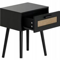 Stolik Kawowy Nocny Pomocniczy Boczny Rattanowa Szuflada Czarny 50 cm