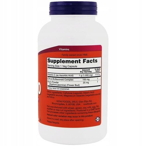 NOW Foods Vitamin C-1000 & Bioflavonoids 100mg WIT.C BIOFLAWONOIDY VEGE 250 na Arena.pl