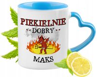 Dla Maksa Kubek Błękitny Z Uszkiem W Kształcie Serca Na Prezent Z Nadrukiem