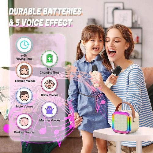 KARAOKE DLA DZIECI PRZENOŚNY GŁOŚNIK BLUETOOTH + 2 MIKROFONY KOLORNIEBIESKI na Arena.pl