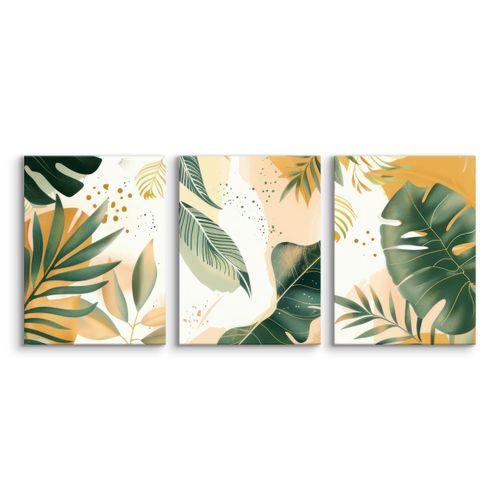 Obrazy Na Płótnie Set Boho Liście Tropikalne Monstery Bananowce 90cm x 40cm na Arena.pl