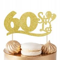 TOPPER NA TORT NA 60 URODZINY ZŁOTE BROKATOWE NA IMPREZĘ URODZINOWĄ