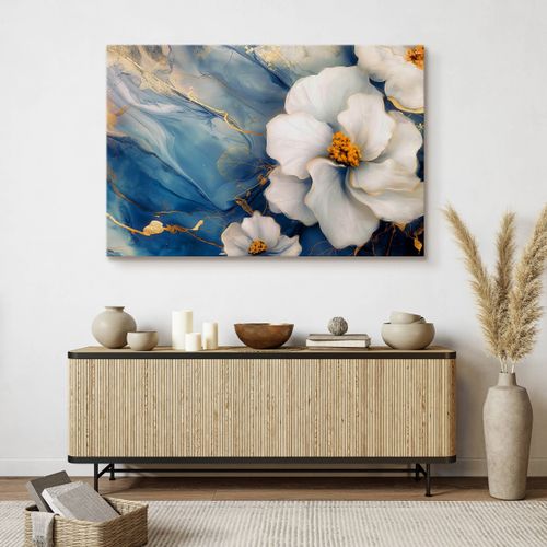 Obraz Do Salonu Kwiaty Niebieski Marmur Glamour Abstrakcja 70cm x 50cm na Arena.pl