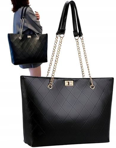 Czarna Damska Skórzana Pojemna Torba A4 Torebka na Arena.pl