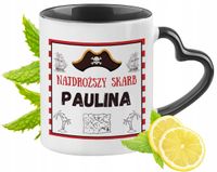 Kubek Czarny Z Uszkiem W Kształcie Serca Dla Pauliny Idealny Na Prezent