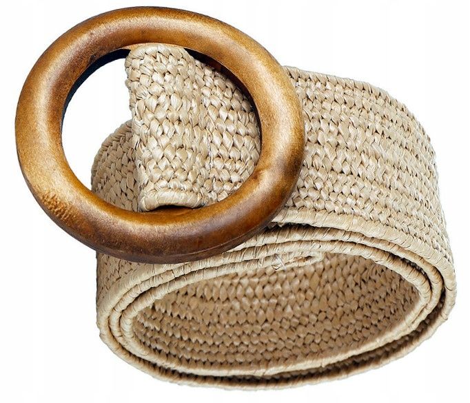 Pasek Elastyczny Słomiany Szeroki Klamra Okrągła zdjęcie 3