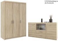 Pojemna szafa trzydrzwiowa + Duża Komoda z oświetleniem LED Dąb Sonoma