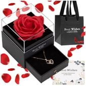 Wieczna róża z naszyjnikiem w pudełku prezentowym szkatułka na dzień kobiet walentynki