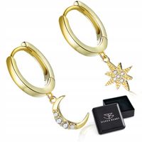 K860 Gwiazdka i księżyc pozłacane srebrne kolczyki koła srebro 925