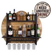 Drewniany barek na ścianę półka barowa ścienna na alkohol i kieliszki – barek wiszący loft vintage GOLD Another Drink