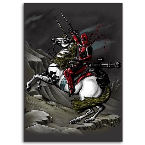 Obraz na płótnie – Canvas, Deadpool na koniu 50x70 na Arena.pl