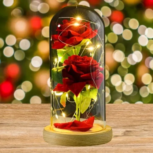 WIECZNA RÓŻA W SZKLE ŚWIECĄCA LED PREZENT PUDEŁKO NA WALENTYNKI DZIEŃ BABCI na Arena.pl