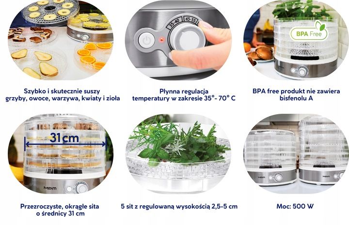 Suszarka do grzybów warzyw owoców 5-sit MPM MSG-11 zdjęcie 5